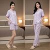 SET đồ ngủ 3 món pijama style Hàn / D681 tím kẻ , D682 hồng kẻ
