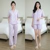 SET đồ ngủ 3 món pijama style Hàn / D681 tím kẻ , D682 hồng kẻ