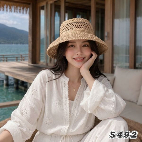 Mũ cói sợi tổng hợp style Nhật Hàn S492 / BE