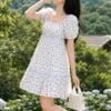 Váy ngắn tay bồng Blu Pepper / TRẮNG HOA XANH