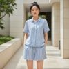 Bộ mặc nhà cotton linen style Âu Mỹ D811 - D812 / XANH LÁ KẺ - XANH DƯƠNG KẺ
