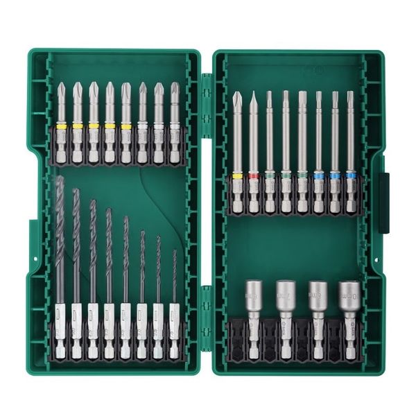 Bộ phụ kiện mũi vít, mũi khoan sắt 28 chi tiết SATA 09336
