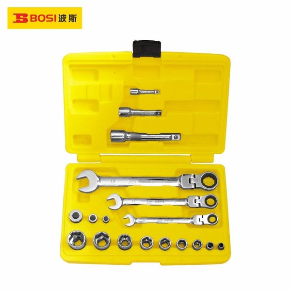 Bộ cờ lê vòng miệng tự động lắc léo 18 chi tiết BOSI BS401318