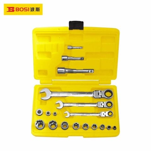 Bộ cờ lê vòng miệng tự động lắc léo 18 chi tiết BOSI BS401318