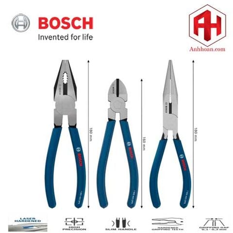 Bosch Bộ kềm cắt 3 món tay cầm chống trượt 1600A03DN3
