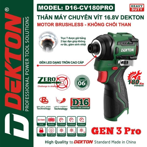 DEKTON thân máy vặn vít pin 16V (180Nm) D16-CV180PRO