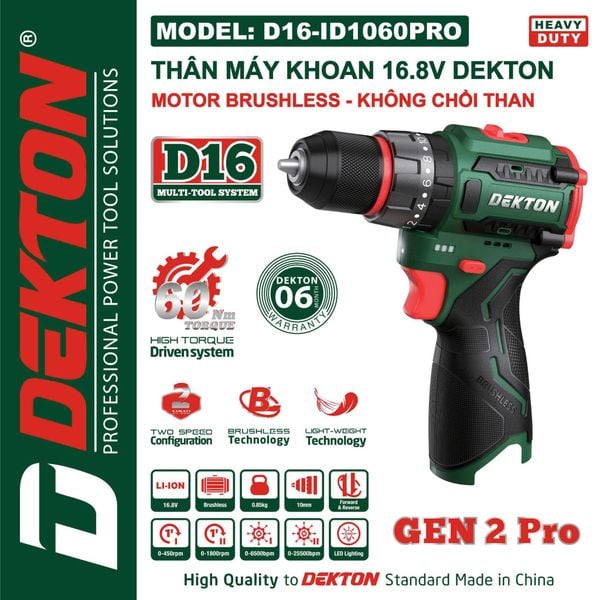 DEKTON thân máy khoan pin 16V (60Nm) D16-ID1060PRO