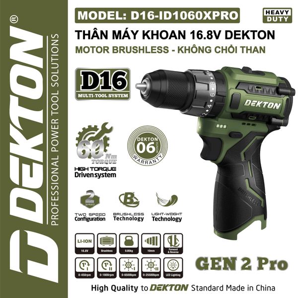 DEKTON thân máy khoan pin 16.8V (60Nm) D16-ID1060XPRO