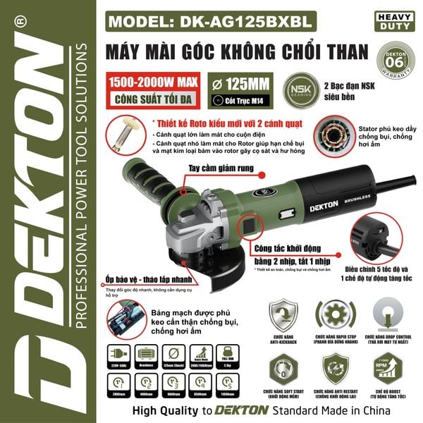 DEKTON máy mài góc không chổi than 125mm DK-AG125BXBL