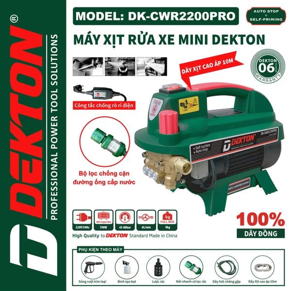 DEKTON máy rửa xe có chỉnh áp DK-CWR2200PRO (790W, 80 Bar)