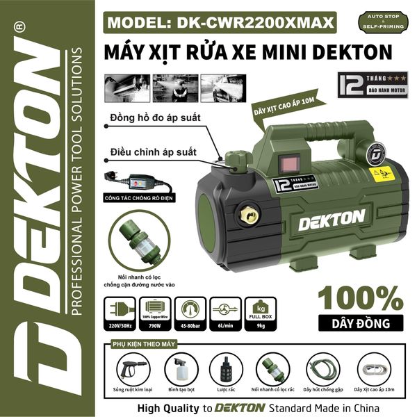 DEKTON máy rửa xe có chỉnh áp DK-CWR2200XMAX (790W, 80 Bar)