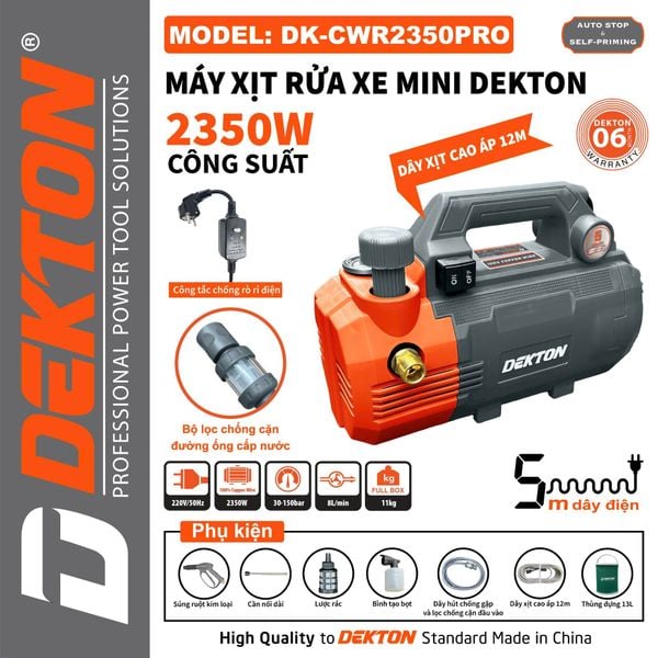DEKTON máy rửa xe 2350W có chỉnh áp DK-CWR2350PRO