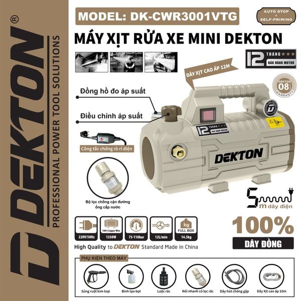 DEKTON máy rửa xe 1350W có chỉnh áp DK-CWR3001VTG