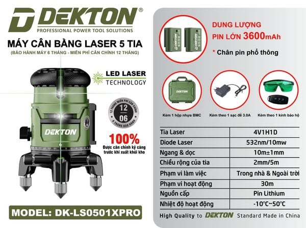 DEKTON Máy cân mực 5 tia laser xanh DK-LS0501XPRO