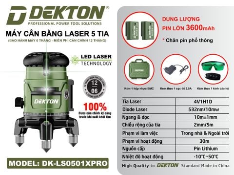 DEKTON Máy cân mực 5 tia laser xanh DK-LS0501XPRO