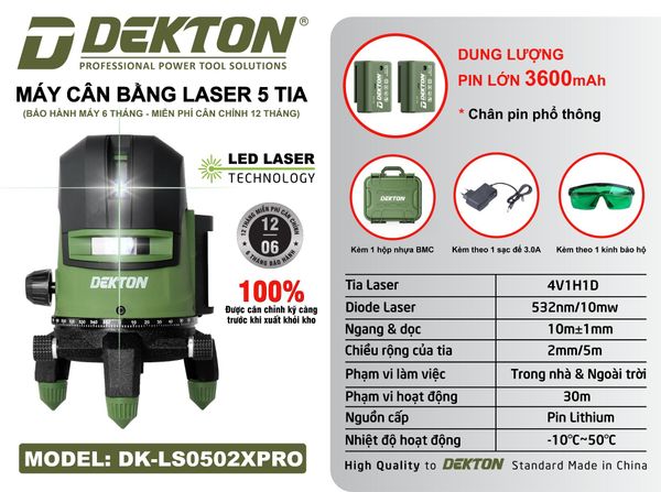 DEKTON Máy cân mực 5 tia laser xanh DK-LS0502XPRO