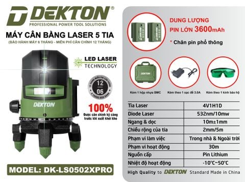 DEKTON Máy cân mực 5 tia laser xanh DK-LS0502XPRO