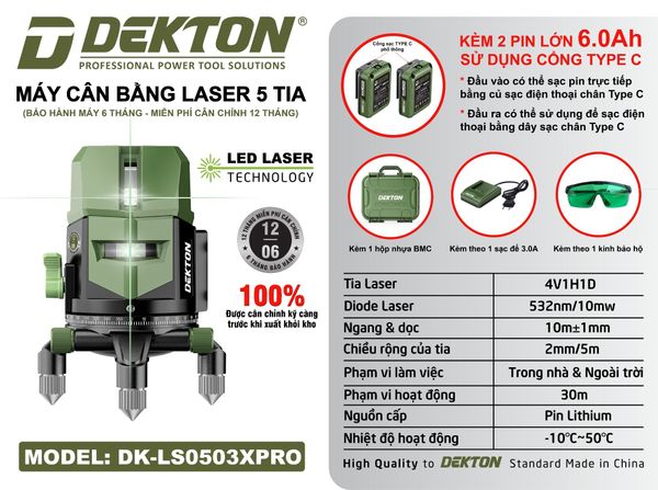 DEKTON Máy cân mực 5 tia laser xanh DK-LS0503XPRO