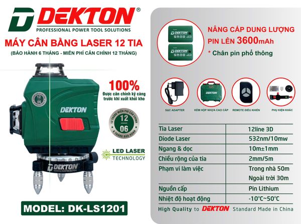 DEKTON Máy cân mực 12 tia laser xanh DK-LS1201