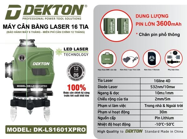 DEKTON Máy cân mực 16 tia laser xanh DK-LS1601XPRO