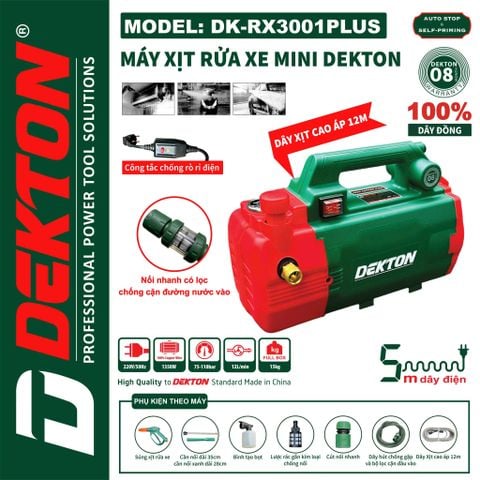 DEKTON máy rửa xe có chỉnh áp DK-RX3001PLUS (1350W, 110 Bar)