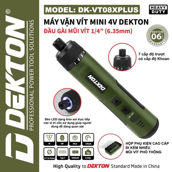 DEKTON Máy vặn vít mini pin 4V (8Nm) DK-VT08XPLUS