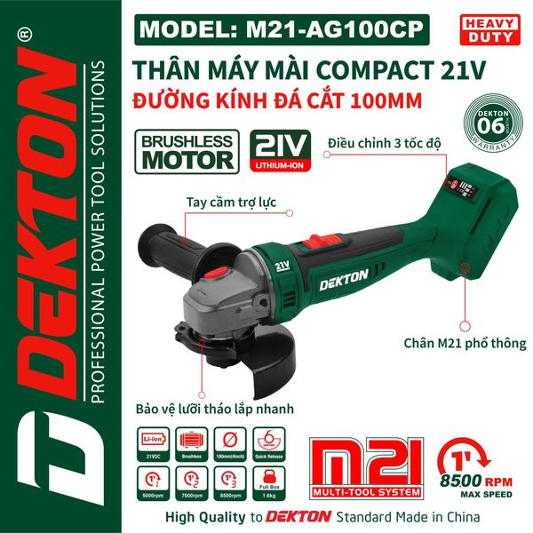 DEKTON Thân máy mài pin 21V M21-AG100CP
