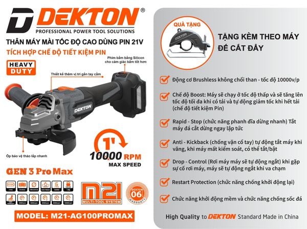 DEKTON Thân máy mài pin 21V  M21-AG100PROMAX