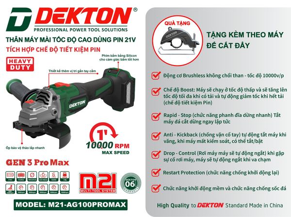DEKTON Thân máy mài pin 21V  M21-AG100PROMAX