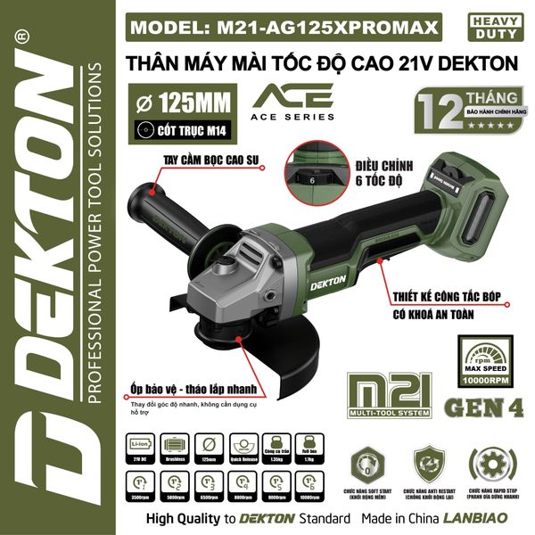 DEKTON Thân máy mài pin 21V M21-AG125XPROMAX (125mm)