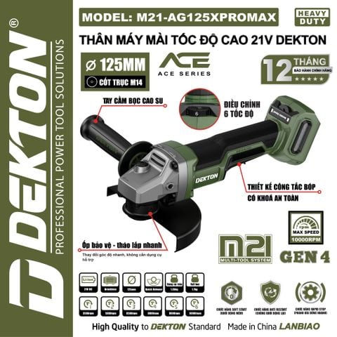DEKTON Thân máy mài pin 21V M21-AG125XPROMAX (125mm)