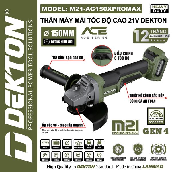 DEKTON Thân máy mài pin 21V M21-AG150XPROMAX (150mm)