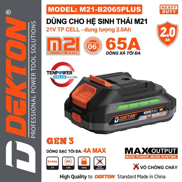 DEKTON Pin 21V 2.0Ah M21-B2065PLUS