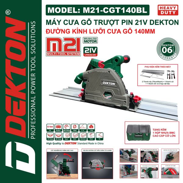 DEKTON Thân máy cưa ray trượt pin 21V (140mm) M21-CGT140BL
