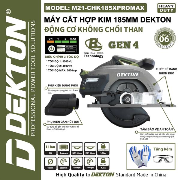 DEKTON Thân máy cắt pin lưỡi hợp kim M21-CHK185XPROMAX (185mm)