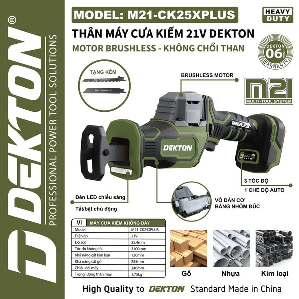 DEKTON Thân máy cưa kiếm pin 21V M21-CK25XPLUS
