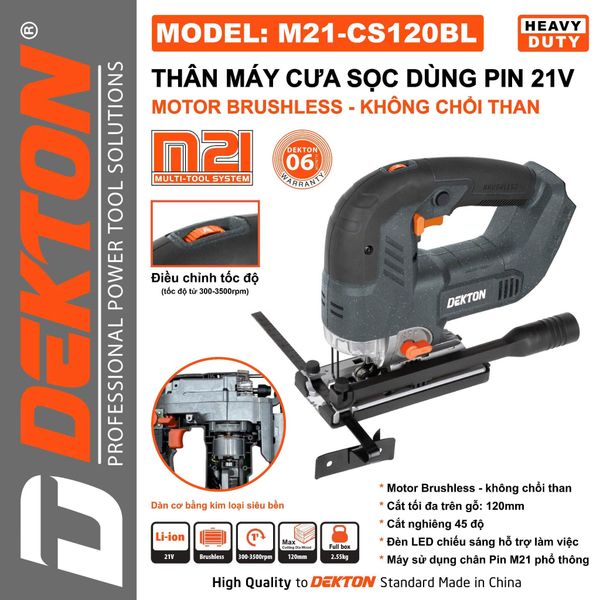 DEKTON Thân máy cưa lọng pin 21V M21-CS120BL