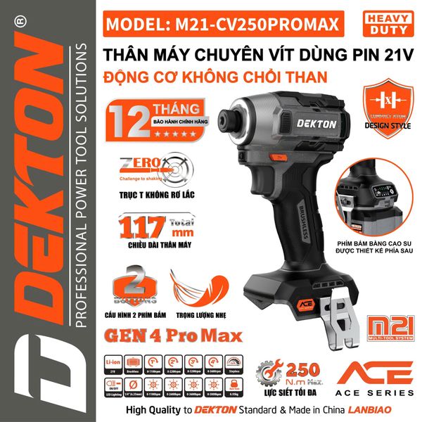 DEKTON Thân máy vặn vít pin 21V (250Nm) M21-CV250PROMAX