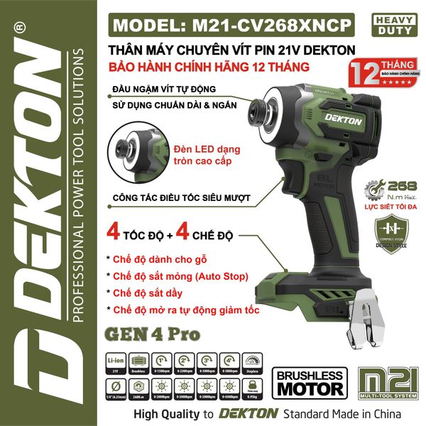 DEKTON Thân máy vặn vít pin 21V (268Nm) M21-CV268XNCP