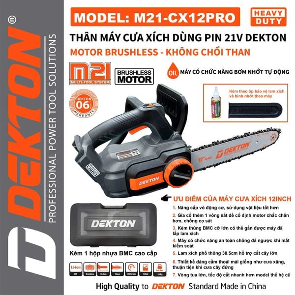 DEKTON Thân máy cưa xích pin 21V (300mm) M21-CX12BL