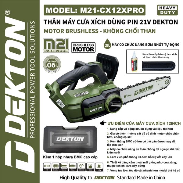 DEKTON Thân máy cưa xích pin 21V (300mm) M21-CX12XPRO