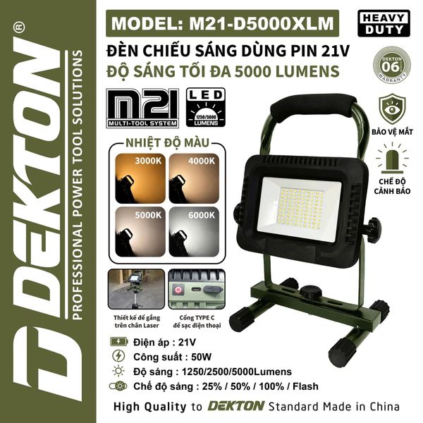 DEKTON Đèn công trình dùng pin 21V M21-D5000XLM