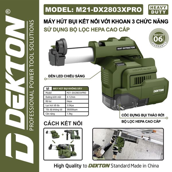 DEKTON M21-DX2803XPRO hút bụi tích hợp M21-RH2803PRO & M21-RH2803XPRO