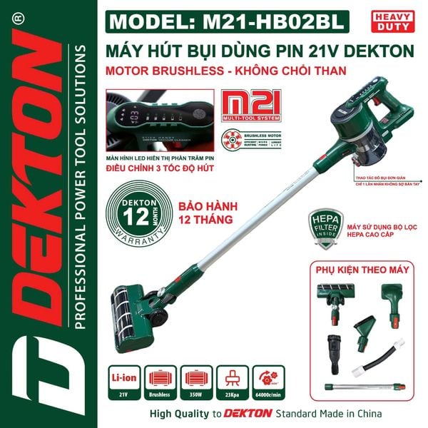 DEKTON Thân máy hút bụi pin 21V (23KPA) M21-HB02BL
