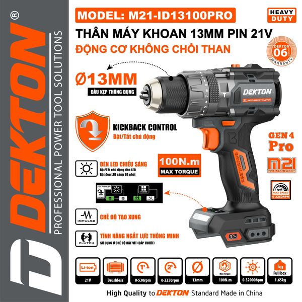 DEKTON Thân máy khoan pin 21V (100Nm) M21-ID13100PRO