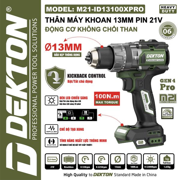 DEKTON Thân máy khoan pin 21V (100Nm) M21-ID13100XPRO