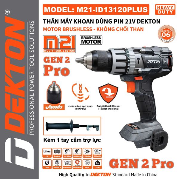 DEKTON Thân máy khoan pin 21V (120Nm) M21-ID13120PLUS