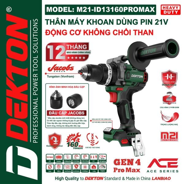 DEKTON Thân máy khoan pin 21V (160Nm) M21-ID13160PROMAX
