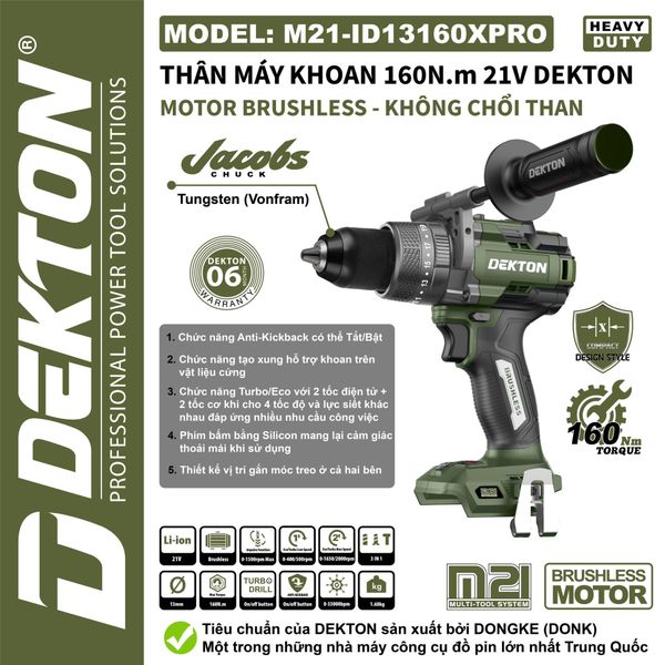 DEKTON Thân máy khoan pin 21V (160Nm) M21-ID13160XPRO