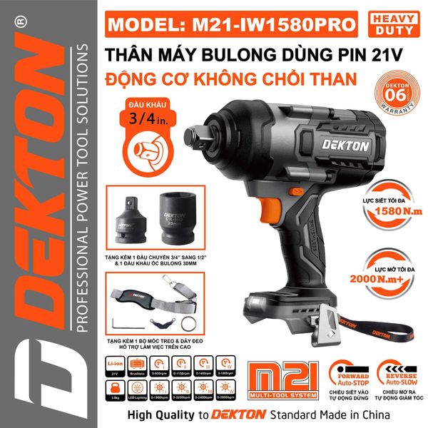 DEKTON Thân máy siết bu lông pin 21V (1580Nm, 3/4inch) M21-IW1580PRO